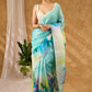 Sky Blue Hand Painted Pure Silk Saree