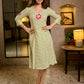 Ivory & Olive Hand Block Printed Rayon Panel Dress with Floral Placement Motif