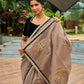 Contemporary Beige Chanderi Silk Saree with Black-Gold Woven Border & Embroidered Pallu