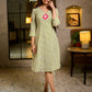 Ivory & Olive Hand Block Printed Rayon Panel Dress with Floral Placement Motif