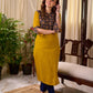 Bright Mustard Cotton Straight Kurta with Dark Blue Floral Yoke Detail