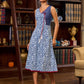 Charming Indigo Floral A Line Dress Adorned with Tassels - Jacket Optional