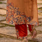 Elegant mustard kurta featuring Kalamkari print in an asymmetrical layout