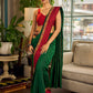 Classic Bottle Green Cotton Saree with Contrast Maroon Border & Hand Painted Pen Kalamkari Pallu