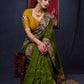 Regal Moss Green Cotton Saree with Kalamkari Border Highlighted with Abla work & Zari