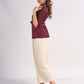 Maroon Cotton Contemporary Top with Embroidered Flamingo and Button Down Yoke