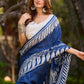 Artisan Blue Pure Silk Saree featuring Bold Hand Batik Work