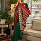 Classic Bottle Green Cotton Saree with Contrast Maroon Border & Hand Painted Pen Kalamkari Pallu