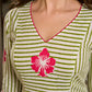 Ivory & Olive Hand Block Printed Rayon Panel Dress with Floral Placement Motif