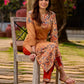Elegant mustard kurta featuring Kalamkari print in an asymmetrical layout