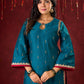 Radiant Teal Silk Kurta with Golden Self-Butta Design