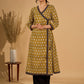 Olive Bloom Mul Cotton Angrakha Style Kurta with Black Contrast Border