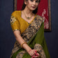 Regal Moss Green Cotton Saree with Kalamkari Border Highlighted with Abla work & Zari