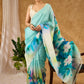 Sky Blue Hand Painted Pure Silk Saree