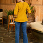 Handcrafted Mustard Cotton Top with Floral Print Pintucks Yoke and Sleeves