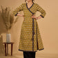 Olive Bloom Mul Cotton Angrakha Style Kurta with Black Contrast Border