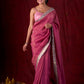 Blush Pink Tissue Saree with Grey Brocade Border & Mirror Lace Detailing