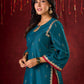 Radiant Teal Silk Kurta with Golden Self-Butta Design