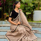 Contemporary Beige Chanderi Silk Saree with Black-Gold Woven Border & Embroidered Pallu