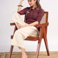 Maroon Cotton Contemporary Top with Embroidered Flamingo and Button Down Yoke