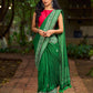Refined Green Cotton Saree with Hand Block Printed Slogan Border & Contrasting Pink Accents