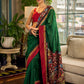 Classic Bottle Green Cotton Saree with Contrast Maroon Border & Hand Painted Pen Kalamkari Pallu