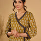 Olive Bloom Mul Cotton Angrakha Style Kurta with Black Contrast Border