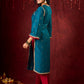 Radiant Teal Silk Kurta with Golden Self-Butta Design