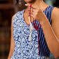 Charming Indigo Floral A Line Dress Adorned with Tassels - Jacket Optional