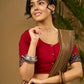 Exclusive hand embroidered maroon ajrakh cut work blouse  - Optional Plain Saree
