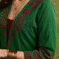 Hand Crafted Emerald Green Cotton Shrug With Vibrant Maroon Appliqué Accents   Dress Optional