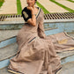 Contemporary Beige Chanderi Silk Saree with Black-Gold Woven Border & Embroidered Pallu