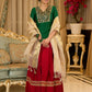 A traditional look featuring a red Cotton silk lehenga with a green Cotton silk choli with brocade yoke  - Contrast dupatta optional