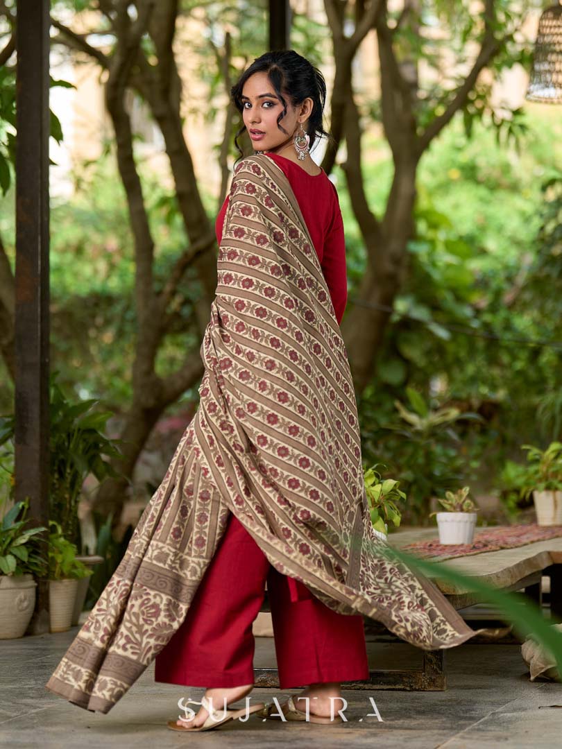 Deep Maroon Cotton Kurta with Subtle Front Button Detail