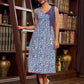 Charming Indigo Floral A Line Dress Adorned with Tassels - Jacket Optional