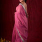 Blush Pink Tissue Saree with Grey Brocade Border & Mirror Lace Detailing