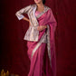 Blush Pink Tissue Saree with Grey Brocade Border & Mirror Lace Detailing