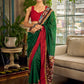 Classic Bottle Green Cotton Saree with Contrast Maroon Border & Hand Painted Pen Kalamkari Pallu