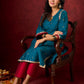 Radiant Teal Silk Kurta with Golden Self-Butta Design