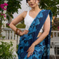 Hand block printed cotton saree in blue symphony and striking motifs