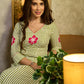 Ivory & Olive Hand Block Printed Rayon Panel Dress with Floral Placement Motif