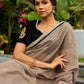 Contemporary Beige Chanderi Silk Saree with Black-Gold Woven Border & Embroidered Pallu