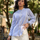 Light Blue Cotton Striped Shirt with Soft Lace Touches