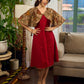 Elegant maroon dress featuring an attached artisan Kalamkari shoulder cape.