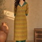 Classic Mustard Ikat Cotton Kurta with Contrasting Collar & Cuff