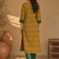 Classic Mustard Ikat Cotton Kurta with Contrasting Collar & Cuff