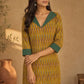 Classic Mustard Ikat Cotton Kurta with Contrasting Collar & Cuff