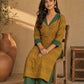 Classic Mustard Ikat Cotton Kurta with Contrasting Collar & Cuff
