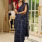 Elegant Indigo pure chanderi saree with geometric hand block prints & zari border