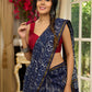 Elegant Indigo pure chanderi saree with geometric hand block prints & zari border